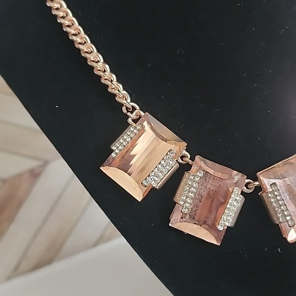 Rose Gold Crystal Pendants Necklace and Matching Earrings Set